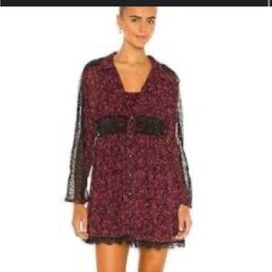 NWT Free People Sheer Romance Mini Dress Combo lace floral S